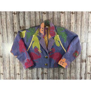 Painted Pony Tapestry Flamingo Palms Jacket Blazer Sweater sz S Vintage USA made